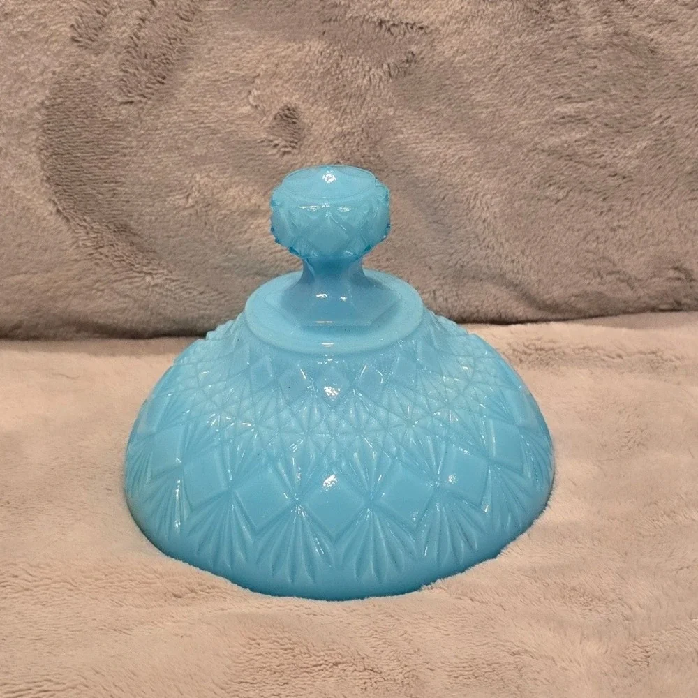 Vtg Olde Virginia Glass OVG/Fenton Blue Milk Glass Diamond Point Replacement Lid